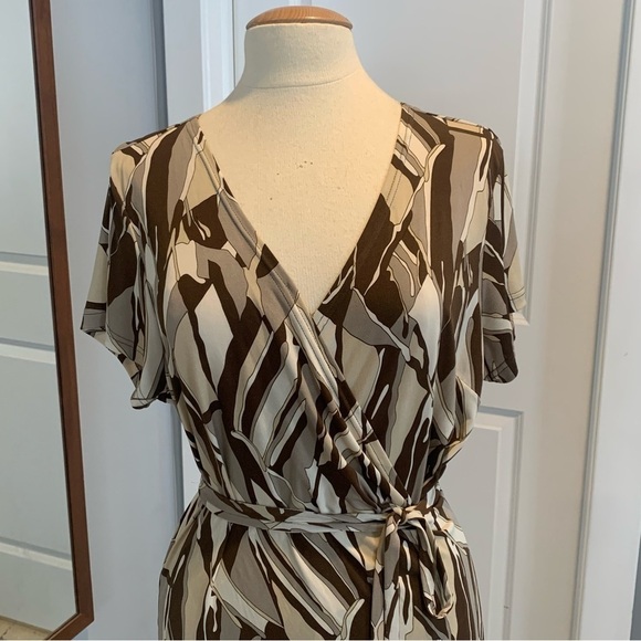 Attention Brown and Tan Semi-Wrap Short Sleeve midi dress XL - Picture 10 of 10